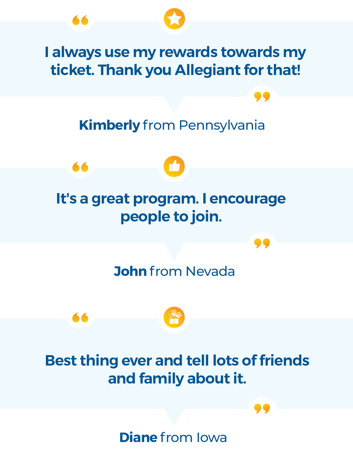 I always use my rewards towards my ticket. Thank you Allegiant for that! -Kimberly from Pennsylvania