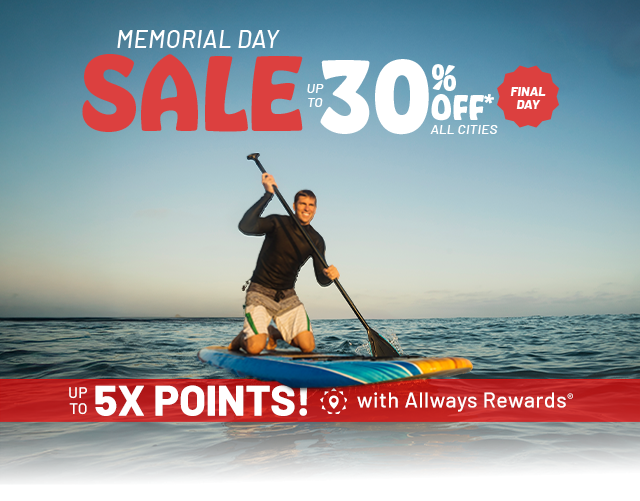 Memorial Day Sale | Up to 30% off all cities | Final Day